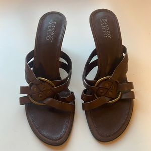 Franco Sarto brown leather wedge heel sandal with bronze detail